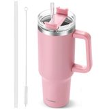 TaroKitc 40oz Saplı ve Pipetli Bardak, Pembe Yalıtımlı Seyahat Kupası Buzlu Kahve Fincanı, Yeniden Kullanılabilir Paslanmaz Çelik Yalıtımlı Su Şişesi, İçecekleri 34 Saat Soğuk Tutar, Bulaşık Makinesinde