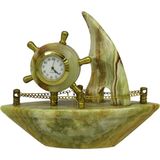 Taru Pasaj Doğal Oniks Taş Vapur Saat 11x13 cm | Dekoratif Masa Saati | El Yapımı Ofis & Ev Hediyelik - Yeşil