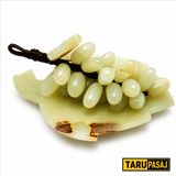 Taru Pasaj Doğal Oniks Taş Yaprak Tabak, 30 Taneli Üzüm Salkımı, Feng Shui Dekor Objesi (Yeşil)