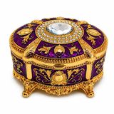 TARU PASAJ Kristal Taşlı Oval Mücevher Kutusu Kadife İç Kaplamalı (Mor) | Gold İşlemeli Detaylar, Çizilme Karşıtı Kadife, Dekoratif Saklama, Renk Seçenekleri Mevcut, Takı Organizatörü