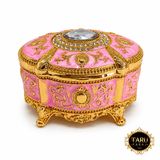 TARU PASAJ Kristal Taşlı Oval Mücevher Kutusu Kadife İç Kaplamalı (Pembe)