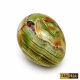 Taru Pasaj Oniks Doğal Taş Yumurta Obje, El Yapımı, Parlak Cilalı, 7x5 cm, Dekoratif Biblo (Yeşil)