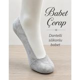 Tarz Babet Çorap Dantelli Silikonlu Babet 6 Lı Set Gri - Standart