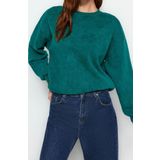 Tarz Bol Bisiklet Yaka Düşük Kol Uzun Eskitme Kalın İçi Polarlı Geniş Kalıp Örme Sweatshirt