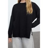 Tarz Bol Bisiklet Yaka Düşük Kol Uzun Geniş Kesim Yırtmaçlı Yumuşak Tuşeli Örme Sweatshirt