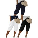 Tarz Cool 3lü Set Siyah-Beyaz-Lacivert Kadın Beli Lastikli Rahat Kesim Kapri Şort