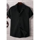 Tarz Cool Bej Yarım Regular Apaş Yaka Kısa Kol Müslin Kumaş Erkek Gömlek - Siyah - 2XL