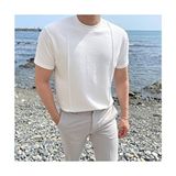 Tarz Cool Beyaz 2 Çizgili Erkek T-Shirt Kısa Kol Akrilik Malzemeden Günlük Stil Regular Fit