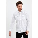 Tarz Cool Beyaz Erkek Çift Cepli Çıt Çıt Düğmeli Slim Fit Kot Gömlek