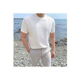 Tarz Cool Beyaz Erkek Yuvarlak Yaka 2 Çizgili Örme Triko T-shirt