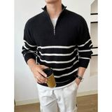 Tarz Cool Beyaz-Siyah Erkek Regular Fermuarlı Balıkçı Triko Kazak - XL