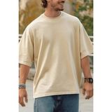Tarz Cool Erkek %100 Organik Pamuklu Kalın Dokulu Comfort Fit Bisiklet Yakalı T-Shirt - Bej