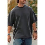 Tarz Cool Erkek %100 Organik Pamuklu Kalın Dokulu Comfort Fit Bisiklet Yakalı T-Shirt - Gri