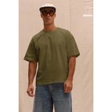 Tarz Cool Erkek %100 Organik Pamuklu Kalın Dokulu Comfort Fit Bisiklet Yakalı T-Shirt - Haki