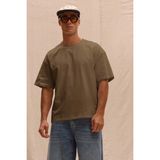 Tarz Cool Erkek %100 Organik Pamuklu Kalın Dokulu Comfort Fit Bisiklet Yakalı T-Shirt - Kahverengi