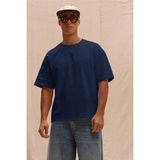 Tarz Cool Erkek %100 Organik Pamuklu Kalın Dokulu Comfort Fit Bisiklet Yakalı T-Shirt - Lacivert - XL