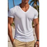 Tarz Cool Erkek %100 Pamuk V Yaka Slim Fit Dar Kesim Tişört - Beyaz