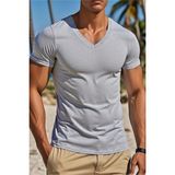 Tarz Cool Erkek %100 Pamuk V Yaka Slim Fit Dar Kesim Tişört - Gri - XL