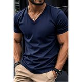Tarz Cool Erkek %100 Pamuk V Yaka Slim Fit Dar Kesim Tişört - Lacivert - XL