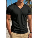 Tarz Cool Erkek %100 Pamuk V Yaka Slim Fit Dar Kesim Tişört - Siyah - XL
