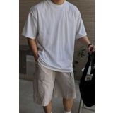 Tarz Cool Erkek %100 Pamuklu Kalın Dokulu Oversize Bisiklet Yakalı Beyaz T-shirt