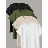 Tarz Cool Erkek 4 Lü Paket Comfort Fit %100 Pamuk Kalın Dokulu Çok Renkli T-Shirt - Beyaz - Siyah - Haki - Taş
