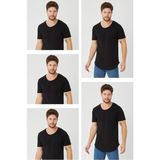 Tarz Cool Erkek 5'li Siyah Oval Etek Geniş Yaka %100 Pamuk Kısa Kollu Tişört