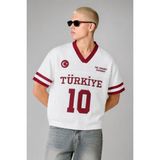 Tarz Cool Erkek Argentina Nakışlı Oversize V Yaka Triko T-Shirt - Beyaz - M