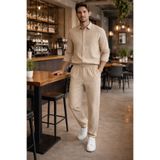 Tarz Cool Erkek Bej Oversize Keten Takım Salaş Kesim Gömlek Pantolon Yazlık Kombin