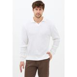 Tarz Cool Erkek Bej Slim Fit Uzun Kollu Polo Yaka Triko Kazak - Beyaz