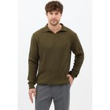 Tarz Cool Erkek Bej Slim Fit Uzun Kollu Polo Yaka Triko Kazak - Haki