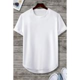 Tarz Cool Erkek Beyaz Bisiklet Yaka Oval Etek Salaş %100 Pamuk Basic T-Shirt