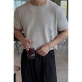 Tarz Cool Erkek Beyaz Fitilli Slim Fit Bisiklet Yaka Triko T-Shirt
