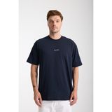 Tarz Cool Erkek Beyaz Milano Nakış Yazılı Oversize Bisiklet Yaka T-Shirt - Lacivert