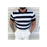 Tarz Cool Erkek Beyaz-Siyah Normal Kalıp Triko T-Shirt
