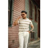 Tarz Cool Erkek Beyaz-Vizon Normal Kalıp Triko T-Shirt