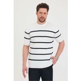 Tarz Cool Erkek Bisiklet Yaka Kalın Çizgi Detaylı Kısa Kollu Ince Triko T-shirt