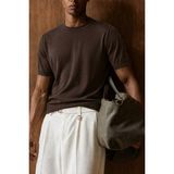 Tarz Cool Erkek Bisiklet Yaka Kısa Kollu Ince Triko Slim Fit Günlük Şık Triko T-Shirt - Kahverengi - XL