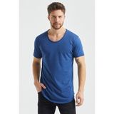 Tarz Cool Erkek Bisiklet Yaka T-Shirt - Koyu Mavi
