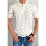 Tarz Cool Erkek Bordo Hakim Yaka Düğmeli Slim Fit Triko T-Shirt - Beyaz
