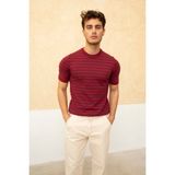 Tarz Cool Erkek Bordo Kısa Kollu Fitilli Akrilik-Pamuk Karışımlı Triko T-Shirt - XL