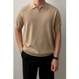 Tarz Cool Erkek Camel Patlı Kısa Kollu Polo Yaka Triko T-Shirt