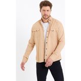 Tarz Cool Erkek Çift Cepli Çıt Çıt Düğmeli Slim Fit Kot Gömlek - Krem