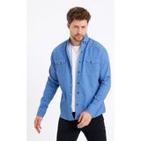 Tarz Cool Erkek Çift Cepli Çıt Çıt Düğmeli Slim Fit Kot Gömlek - Mavi - 2XL