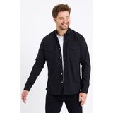 Tarz Cool Erkek Çift Cepli Çıt Çıt Düğmeli Slim Fit Kot Gömlek - Siyah - 2XL