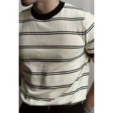 Tarz Cool Erkek Çizgi Detaylı Slim Fit Bisiklet Yaka Triko T-Shirt - Beyaz
