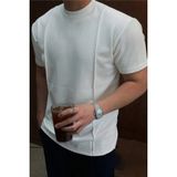 Tarz Cool Erkek Çizgi Detaylı Slim Fit Tişört Bisiklet Yaka Casual Pamuklu T-Shirt - Beyaz