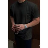 Tarz Cool Erkek Çizgi Detaylı Slim Fit Tişört Bisiklet Yaka Casual Pamuklu T-shirt