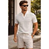 Tarz Cool Erkek Çizgili Triko Slim Fit Polo Yaka T-Shirt - Beyaz