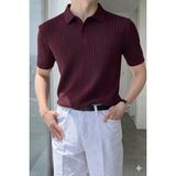 Tarz Cool Erkek Düğmeli Fitilli Triko Polo Tişört Slim Fit - Bordo - XL